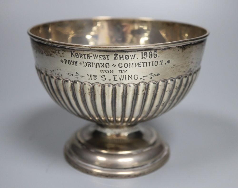 An Edwardian demi-fluted silver rose bowl, with engraved inscription, William Henry Sparrow, Birmingham, 1905
